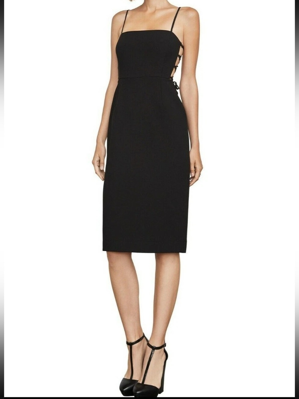 BCBGMAXAZRIA Esmee Black Lace Up Pencil Dress Womens Size 12
